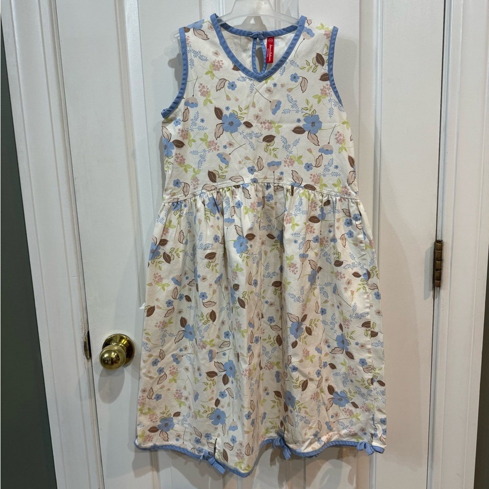 Hanna Andersson Girls Floral Party Dress 140 Sz 10 12 Cotton Vintage Blue White